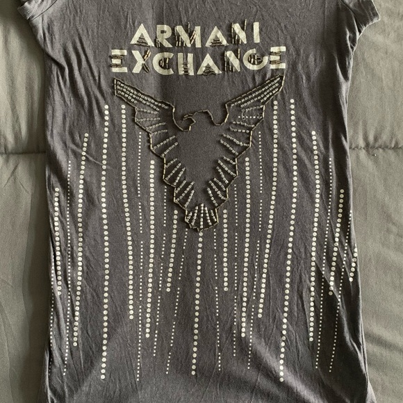 Armani Exchange:  grey logo beaded t-shirt - Picture 2 of 3